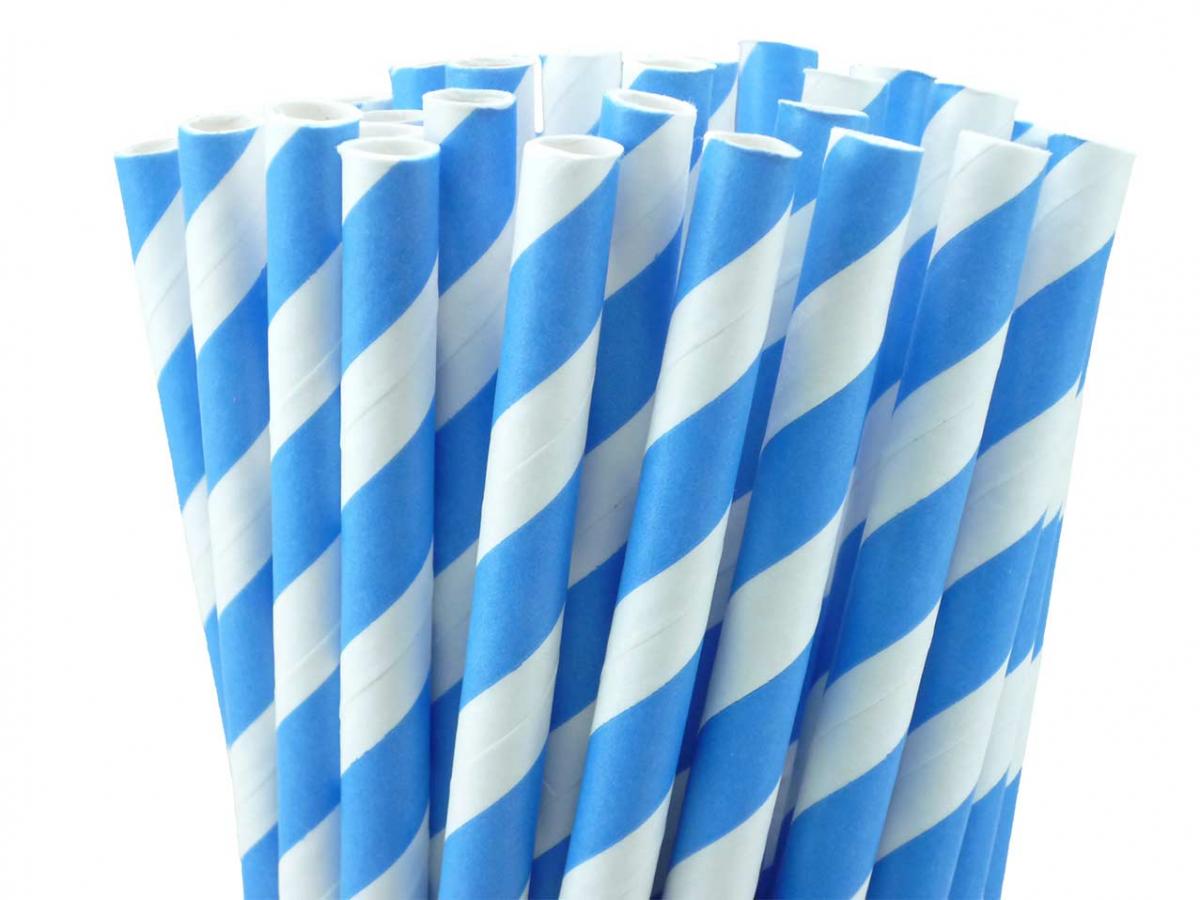 24 Blue Straws Striped Paper Drinking Straws For Your Birthday Party